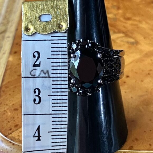 Natural Black Spinel Sterling Silver Ring Set Size 8.75 - Picture 7 of 10